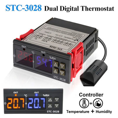 STC-3028 AC 220V DC 12V-24V ดิจิทัลควบคุมความชื้น อุปกรณ์ตรวจสอบพลังงานคู่
