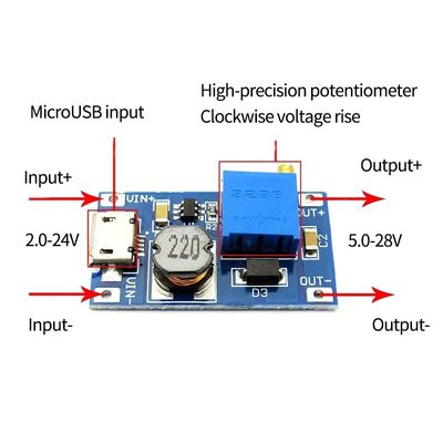 MT3608 2A DC-DC เพิ่มแรงดันไฟฟ้าบอร์ดแรงดันไฟฟ้ากว้างอินพุต 2/24V Lto 5/9/12/28V โมดูล