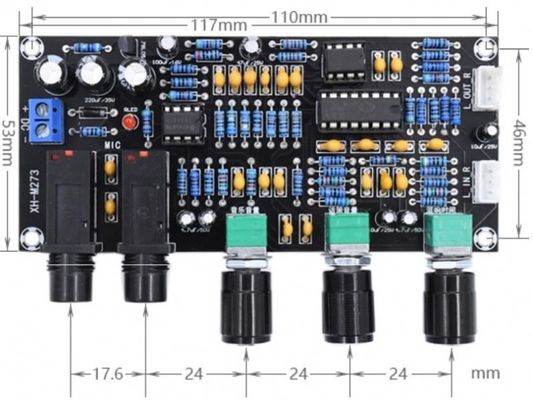 PT2399 NE5532 บอร์ดเครื่องขยายเสียงไมโครโฟนด้วยความแรงงาน DC12-24V สําหรับการขยายเสียงสเตเรีย