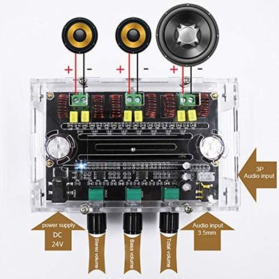3 ช่อง โมดูลเครื่องขยายเสียง DC 6-100V พร้อมพลังงานออก 80W * 2 + 100W สําหรับระบบเสียงมืออาชีพ