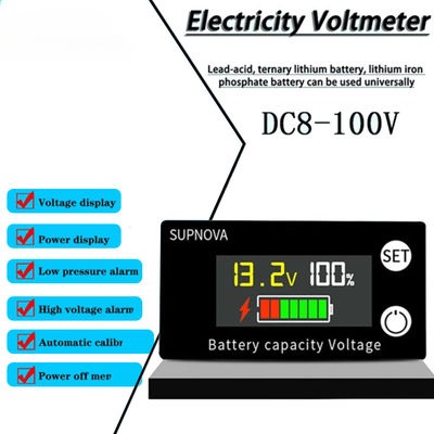 ตะกั่วกรดดิจิตอลแอมมิเตอร์โวลต์มิเตอร์รถจักรยานยนต์เครื่องวัดโวลต์ 12V-84V