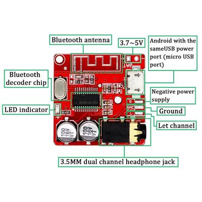 CA-6965 Micro USB 5V MP3 BT ถอดรหัสบลูทูธเครื่องรับสัญญาณเสียงโมดูล Universal Component