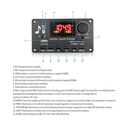 MP3 ถอดรหัส 80W โมดูลเสียง Bluetooth DC 5V-26V ICCS8673E