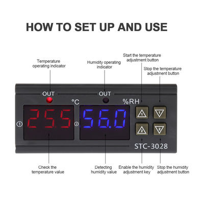 STC-3028 เครื่องควบคุมอุณหภูมิและความชื้น AC 220V DC 12V 24V