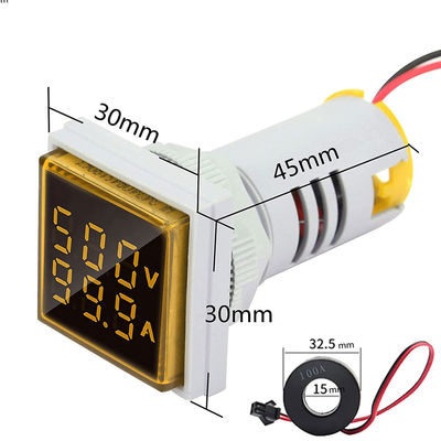 โวลต์มิเตอร์แบบดิจิตอล LED สี่เหลี่ยมและแอมมิเตอร์ 110V 220V แรงดันไฟฟ้าปัจจุบัน