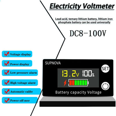 ตะกั่วกรดดิจิตอลแอมมิเตอร์โวลต์มิเตอร์รถจักรยานยนต์เครื่องวัดโวลต์ 12V-84V