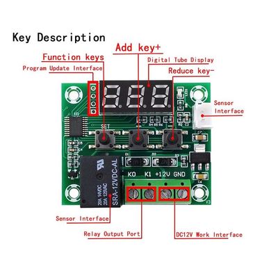 W1209 เทอร์โมมิเตอร์ดิจิตอลเทอร์โมมิเตอร์คอนโทรลเลอร์ 1 10A รีเลย์ DC12V