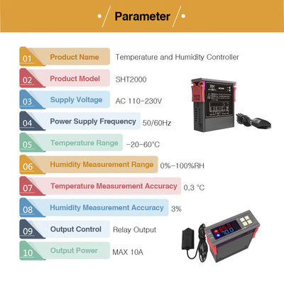 SHT2000 ตัวควบคุมความชื้นแบบดิจิตอล LED ไฮโกรมิเตอร์ Power SWITCH CE