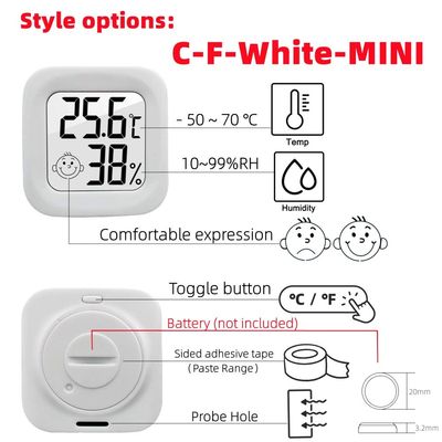 ABS เครื่องวัดอุณหภูมิดิจิตอลคอนโทรลเลอร์อุณหภูมิความชื้น 4.3*4.3*1.2 ซม