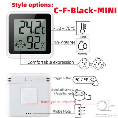 ABS เครื่องวัดอุณหภูมิดิจิตอลคอนโทรลเลอร์อุณหภูมิความชื้น 4.3*4.3*1.2 ซม
