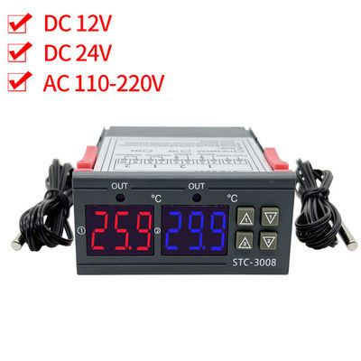 STC-3008 เครื่องวัดอุณหภูมิแบบดิจิตอลคอนโทรลเลอร์เอาต์พุตรีเลย์ 2 ตัวพร้อมหัววัด 12V 24V 220V