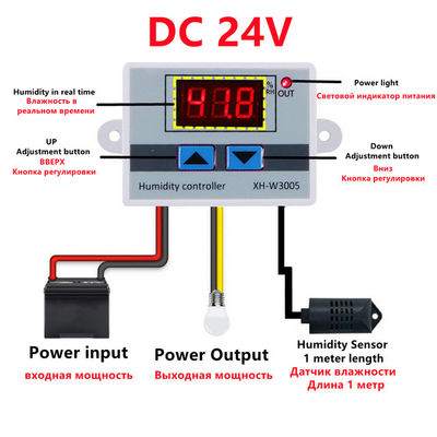 XH-W3005 ตัวควบคุมความชื้นแบบดิจิตอล DC 12V 24V 220V 10A 0 ~ 99% RH