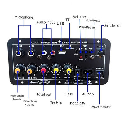 บอร์ดกระตุ้นพลังงานดิจิตอล D10 พร้อมพลังงานออก 30-120W Bluetooth 5.0 และการเข้าไมโครโฟนคู่สําหรับซับวูเฟอร์และคาราโอเกะ