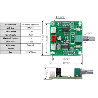 CA-8403B 2*3W Bluetooth 5.0 Stereo มินิดิจิตอล แอมพลิเฟียร์ บอร์ด PAM8403 ดับเบิลแคนเนล คลาส D DC5V AMP