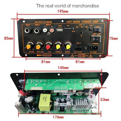D100W Bluetooth 5.0 Power Amplifier Board พร้อมพลังงาน 100W และสนับสนุนวิทยุ FM สําหรับเครื่องเสียง 8-12 นิ้ว