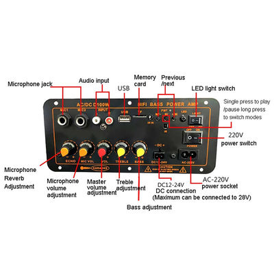 D100W Bluetooth 5.0 Power Amplifier Board พร้อมพลังงาน 100W และสนับสนุนวิทยุ FM สําหรับเครื่องเสียง 8-12 นิ้ว