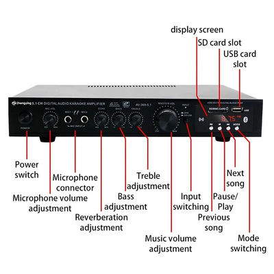 LDZS 5.1 ช่อง เครื่องขยายเสียงมืออาชีพ Ktv Home Theatre System 2 Mics Input Speaker Mixer