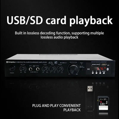 LDZS 5.1 ช่อง เครื่องขยายเสียงมืออาชีพ Ktv Home Theatre System 2 Mics Input Speaker Mixer
