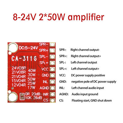 TPA3116 โมดูลเครื่องขยายเสียง 50W บอร์ดเครื่องขยายพลังงานดิจิตอลแบบช่องสอง พร้อม DC 8V ~ 24V และไม่มีเสียง POP