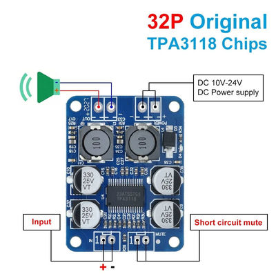 CA-3118 บอร์ดเครื่องขยายเสียง 1*60W 8-24V TPA3118 PBTL โมโน คลาส D บอร์ดเสียงพลังงานดิจิตอล