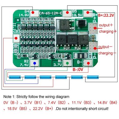 CA-6S-12A-E 24V PCB BMS Protection Board สําหรับ 6 แพค 18650 Li Ion Lithium Battery Module