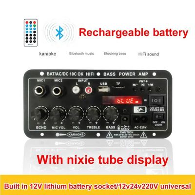 เครื่องขยายเสียงรถยนต์ 24V/220V เครื่องขยายเสียงโมโนพร้อมไมโครโฟนคู่พลังงาน 120W และบลูทูธสําหรับซับวูเฟอร์และคาราโอเกะ