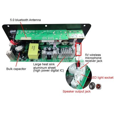 บอร์ดขยายเสียงรถยนต์ 100-300W พร้อม Bluetooth 5.0 และอินพุตไมโครโฟนคู่สำหรับคาราโอเกะและซับวูฟเฟอร์