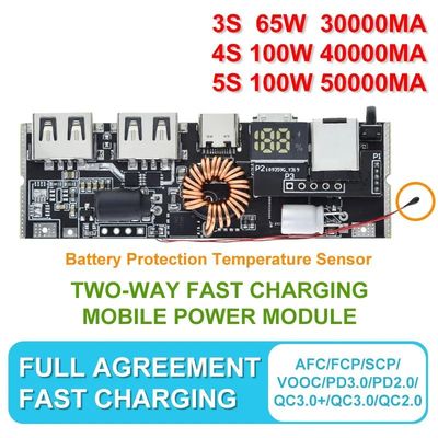 QC4.0 QC3.0 LED Dual USB PD Power Bank 18650 โมดูลการชาร์จพร้อมควบคุมอุณหภูมิ