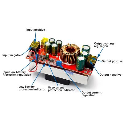 1800W 40A DC-DC ความแรงดันคงที่ ปัจจุบันคงที่ Boost Converter Boosts 10-60V โดยแฟนสําหรับ 12-90V