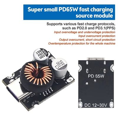 QC4.0 QC3.0 โมดูลปรับชาร์จเร็วแบบ USB PD65W ประเภท C