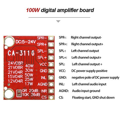 TPA3116D2 Digital Power Amplifier Board 50W ช่องสองแบบด้วย DC 5-24V และ Class D PWM Modulation