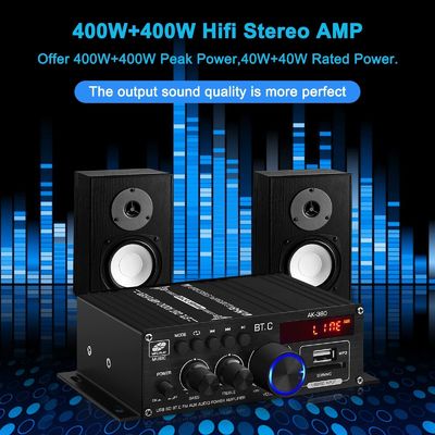 AK-380 เครื่องเสริมพลังงาน 400W พร้อม Bluetooth 5.0 และ 2.0 CH HiFi Stereo สําหรับเสียงในบ้าน