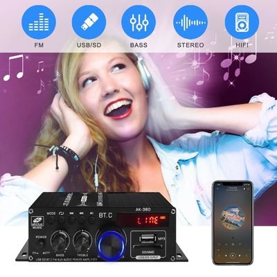 AK-380 เครื่องเสริมพลังงาน 400W พร้อม Bluetooth 5.0 และ 2.0 CH HiFi Stereo สําหรับเสียงในบ้าน