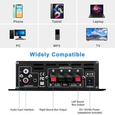 AK-380 เครื่องเสริมพลังงาน 400W พร้อม Bluetooth 5.0 และ 2.0 CH HiFi Stereo สําหรับเสียงในบ้าน