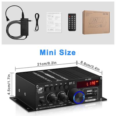 AK-380 เครื่องเสริมพลังงาน 400W พร้อม Bluetooth 5.0 และ 2.0 CH HiFi Stereo สําหรับเสียงในบ้าน
