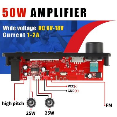 เครื่องขยายกําลัง 2*25W พร้อมบอร์ดถอดรหัส MP3 และอายุแบตเตอรี่ 20 ชั่วโมง