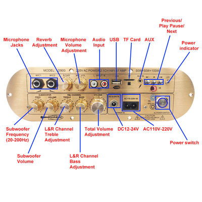 เครื่องขยายเสียงบ้านขนาดสูง D900 2x50W+100W พร้อม IC Bluetooth Board 2.1 ช่องที่นําเข้า