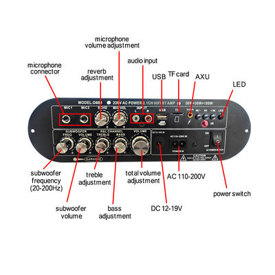 D800 Professional 2.0 Channel Bluetooth Digital Amplifier Board 12V เครื่องชาร์จใหม่พลังงานสูงสําหรับ DJ / คาราโอเกะ