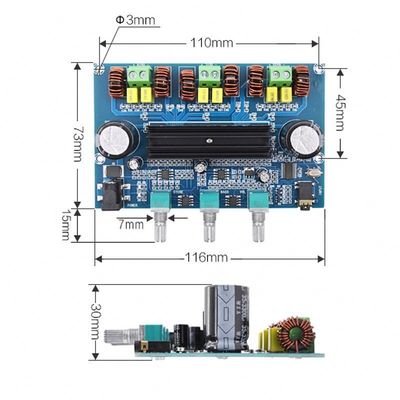 2.1 ช่อง Bluetooth 5.0 บอร์ดเครื่องขยายเสียงดิจิตอลที่มีพลังงานสูง 100W + 2x50W