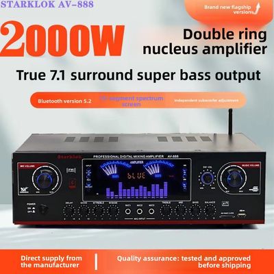 AV-888 แอมพลิฟายเออร์คาราโอเกะโฮมเธียเตอร์ 7.1 แชนแนล กำลังไฟสูง 2000W ลำโพง Dual Loop 12 หลอด ผลิตจากโลหะทนทาน