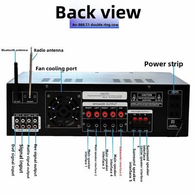 AV-888 แอมพลิฟายเออร์คาราโอเกะโฮมเธียเตอร์ 7.1 แชนแนล กำลังไฟสูง 2000W ลำโพง Dual Loop 12 หลอด ผลิตจากโลหะทนทาน