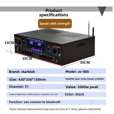 AV-888 แอมพลิฟายเออร์คาราโอเกะโฮมเธียเตอร์ 7.1 แชนแนล กำลังไฟสูง 2000W ลำโพง Dual Loop 12 หลอด ผลิตจากโลหะทนทาน