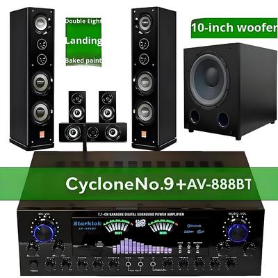ชุด:โรงภาพยนตร์ที่บ้าน 7.1 ช่อง AV-888BT แอมพลิเฟอรกับ Cyclone No.9 โทรศัพท์พร้อม Subwoofer 10 นิ้ว