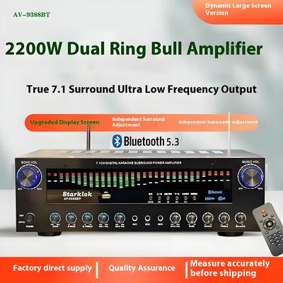 AV-9388BT/AV-999BT 2200W/1200W เครื่องขยายเสียงไร้สาย 7 ช่อง BT แบบมืออาชีพ ภาพยนตร์บ้านความแม่นยําสูง 7.1 ระบบเสียงโลหะ
