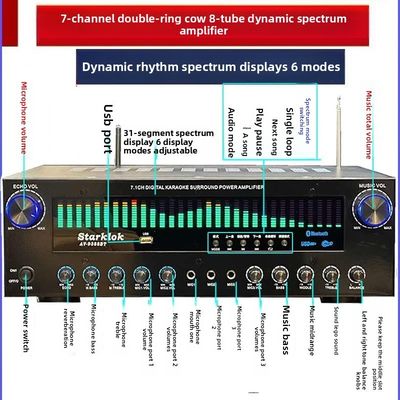AV-9388BT/AV-999BT 2200W/1200W เครื่องขยายเสียงไร้สาย 7 ช่อง BT แบบมืออาชีพ ภาพยนตร์บ้านความแม่นยําสูง 7.1 ระบบเสียงโลหะ