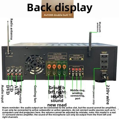AV-9388BT/AV-999BT 2200W/1200W เครื่องขยายเสียงไร้สาย 7 ช่อง BT แบบมืออาชีพ ภาพยนตร์บ้านความแม่นยําสูง 7.1 ระบบเสียงโลหะ