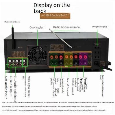 AV-8888BT เครื่องขยายเสียงโฮมเธียเตอร์ระดับมืออาชีพ 7.1 แชนแนล 2000W กำลังไฟสูงพิเศษ ระบบเสียงเซอร์ราวด์โฮม KTV ไร้สาย BT
