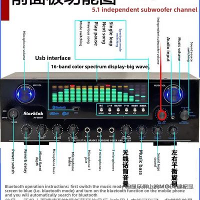 AV-555BT Professional 5.1 Channel Dynamic Spectrum Amplifier 600W ซับวูฟอร์บ้านแรงสูง พร้อมโครงสร้างโลหะ