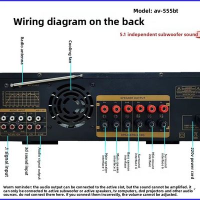 AV-555BT Professional 5.1 Channel Dynamic Spectrum Amplifier 600W ซับวูฟอร์บ้านแรงสูง พร้อมโครงสร้างโลหะ