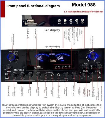 AV-988BT 5.1 เครื่องกระตุ้นการประชุมบ้านคาราโอเกะพลังงานสูง 8-Tube Subwoofer กับเซนเซอร์สิ่งแวดล้อม HF